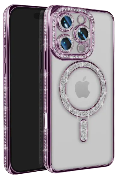 Apple iPhone 16 Pro Max Kılıf Joke Simli Magneticsafe Kılıf - Derin Mor