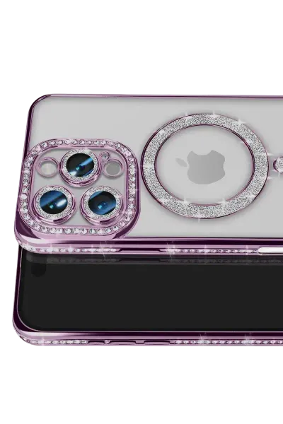 Apple iPhone 16 Pro Max Kılıf Joke Simli Magneticsafe Kılıf - Derin Mor
