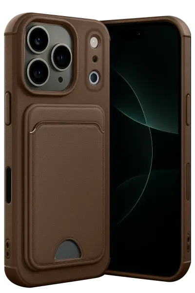 Apple iPhone 17 Pro Kelvin Kartvizitli Silikon - Kahverengi