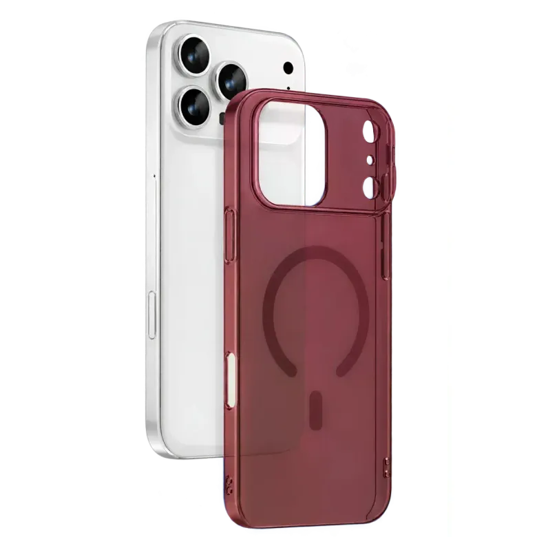 Apple İphone 18 Pro Combo Sert Şeffaf Magsafe Kapak - Bordo