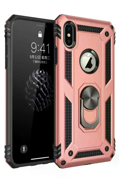 Apple iPhone X Kılıf Sofya Yüzüklü Silikon Kapak - Rose