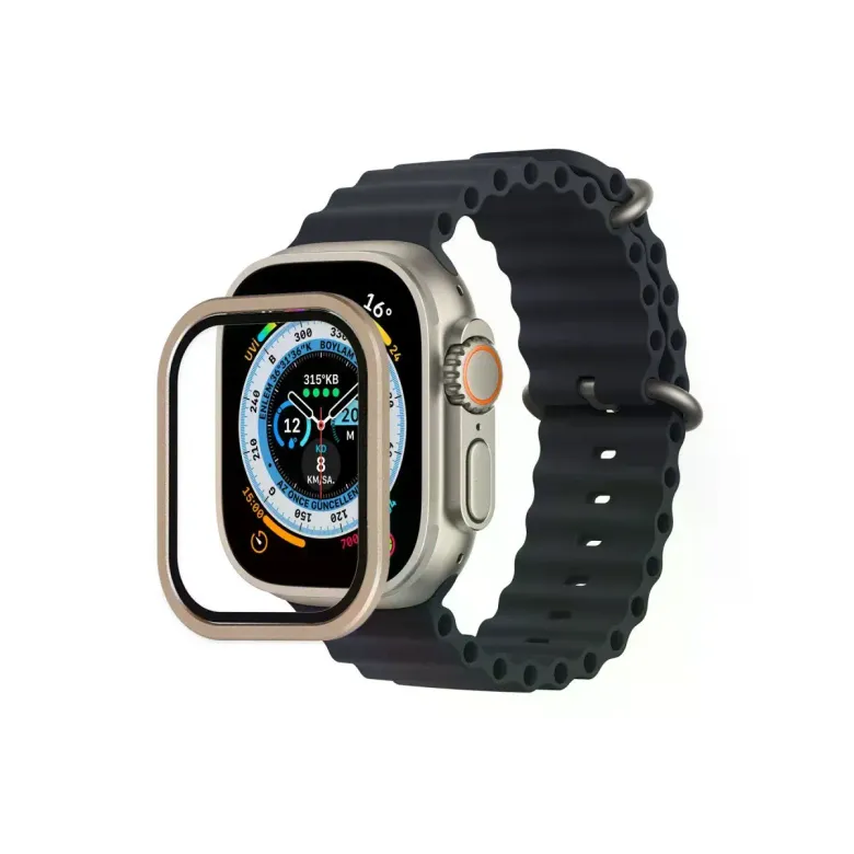 Apple Watch Ultra 49mm Alünyum Kasa Cam Ekran Koruyucu - Gold