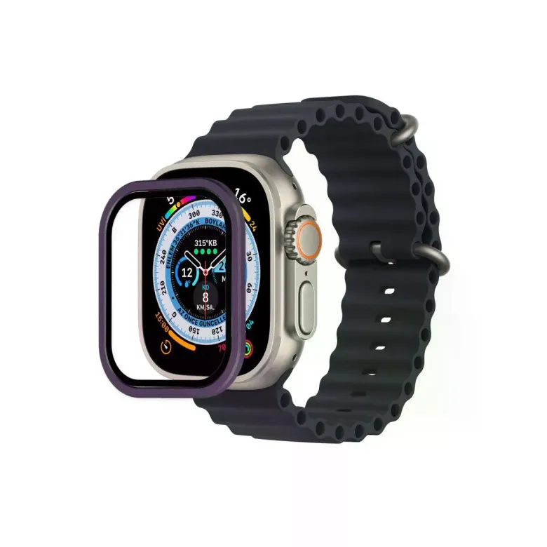 Apple Watch Ultra 49mm Alünyum Kasa Cam Ekran Koruyucu - Mor