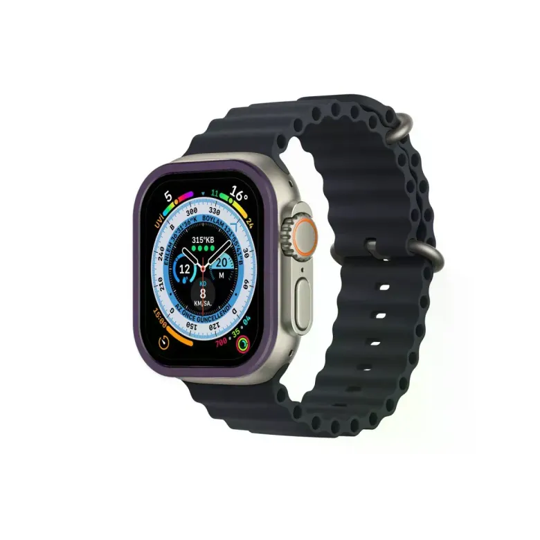 Apple Watch Ultra 49mm Alünyum Kasa Cam Ekran Koruyucu - Mor