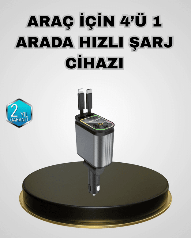 Araç Şarj Adaptörü 66W PD QC Hızlı Şarjlı ve Çekilebilir Kablolu