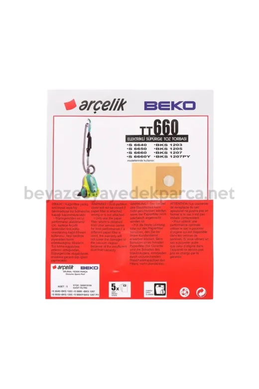Arçelik SPG 01 007-674 Tt660 Kağıt Elektrikli Süpürge Torbası (5 Adet)