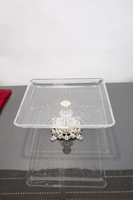 ARGKRİSTAL 100064 Madlen Kare Servis Ve Sunum Tabaği Gümüş Detayli Metal Ayakli 24X24X14