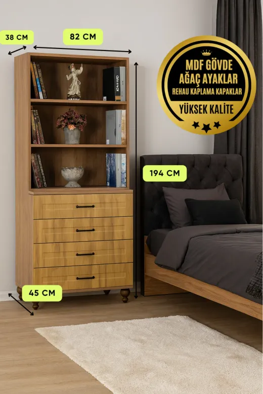 arionkids 5GZDZBQEPP Alin Wood Çekmeceli Şifonyer Ve Kitaplık Set | Birinci Sınıf Mdf Kalitesi | Rehau Kapaklar