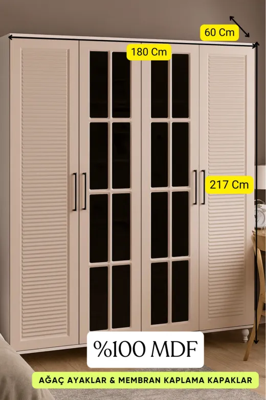 arionkids ARIONDLP111 Masal 4 Kapaklı Çekmeceli Dolap | %100 Mdf | Rehau Kapaklar | Ağaç Ayaklar | Fonksiyonel Ve Şık