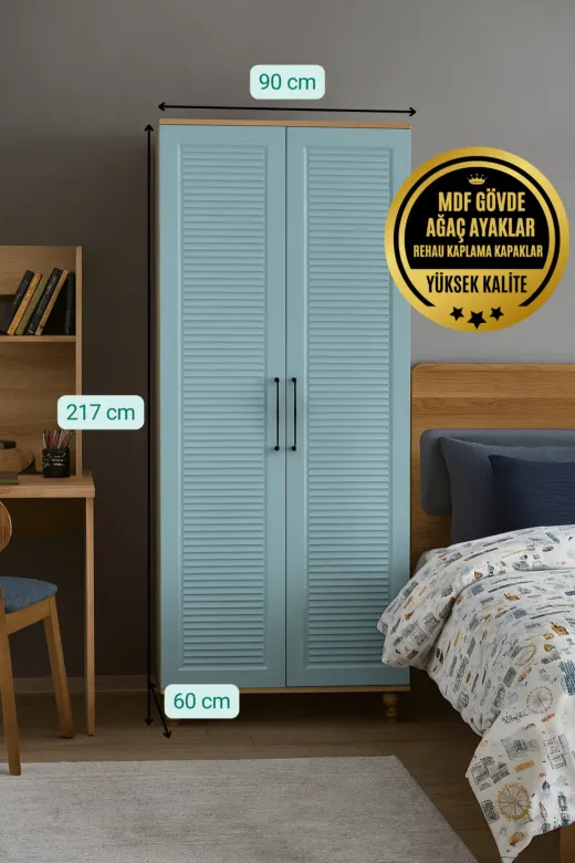 arionkids ARIONDLP1C Mavi Dolap 2 Kapaklı-Çekmeceli | %100 Mdf | Rehau Kaplama Kapaklar | Çekmeceli | Ağaç Ayaklar