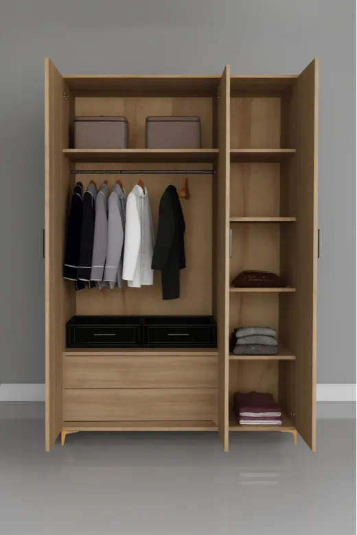 arionkids ARIONDLP38 Ege 3 Kapaklı Çekmeceli Genç Odası Dolabı| %100 Mdf Kalitesi | Rehau Kapaklı | Ağaç Ayaklı