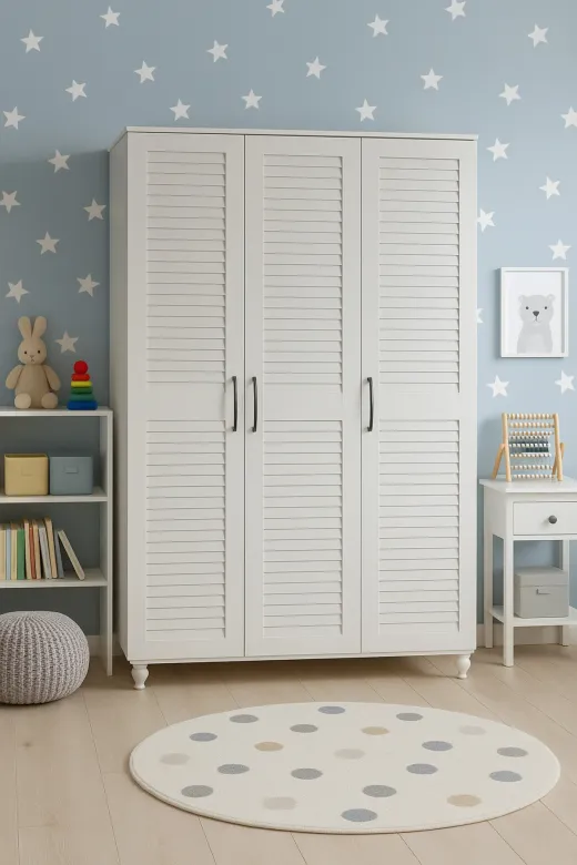 arionkids ARIONDLP47 Pera 3 Kapaklı Çekmeceli Dolap | %100 Mdf | Rehau Kapaklı | Çekmeceli | Ağaç Ayaklı | Panjur Kapaklı