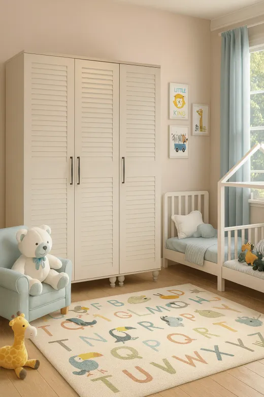arionkids ARIONDLP47 Pera 3 Kapaklı Çekmeceli Dolap | %100 Mdf | Rehau Kapaklı | Çekmeceli | Ağaç Ayaklı | Panjur Kapaklı