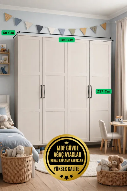 arionkids ARIONDLP63 Alin Dolap 4 Kapaklı | %100 Mdf | Rehau Kaplama Kapaklı | Ağaç Ayaklı