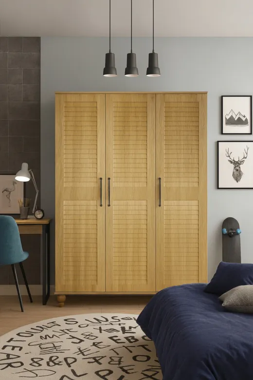 arionkids ARIONDLP70 Pera Wood Dolap 3 Kapaklı | %100 Mdf | Rehau Kapaklı | Ağaç Ayaklı | Panjur Kapaklı