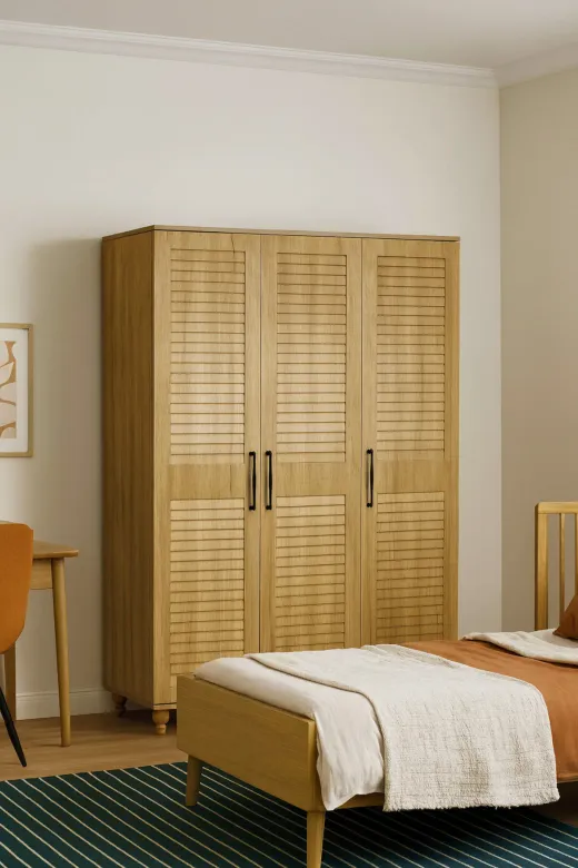 arionkids ARIONDLP70 Pera Wood Dolap 3 Kapaklı | %100 Mdf | Rehau Kapaklı | Ağaç Ayaklı | Panjur Kapaklı