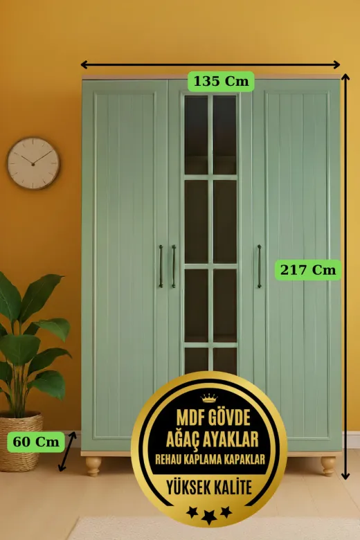 arionkids ARIONDLP75 Gülsün 3 Kapaklı Genç Odası Dolabı | %100 Mdf | Rehau Kapaklı | Ağaç Ayaklı