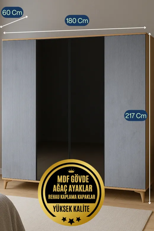 arionkids ARIONDLP95 Ege Dolap 4 Kapaklı-Çekmeceli | %100 Mdf | Rehau Kapaklı | Çekmeceli | Ağaç Ayaklı