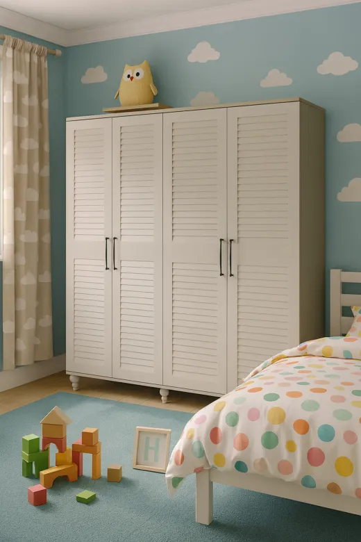 arionkids ARIONGNCDLPR115 Pera 4 Kapaklı Çekmeceli Dolap | %100 Mdf | Rehau Kapaklı | Çekmeceli | Ağaç Ayaklı | Panjur Kapaklı