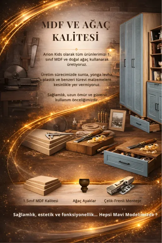 arionkids ARIONKIDS-KTPLK04 Mavi Komodin & Kitaplık Set | Mdf Malzeme | Modern Tasarım