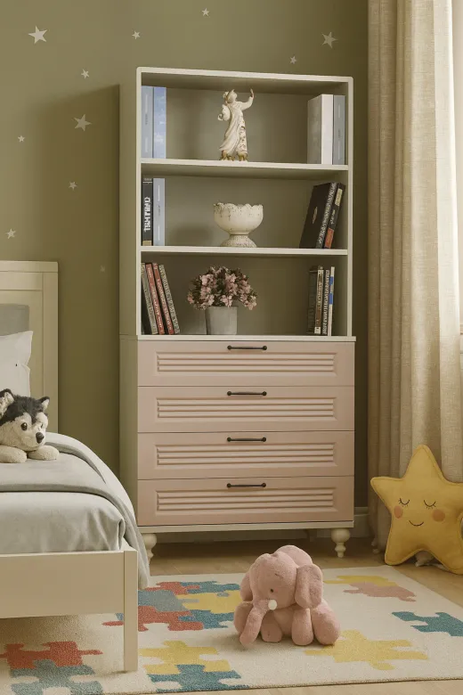 arionkids ARIONKIDS-KTPLK27 Masal Çekmeceli Şifonyer Ve Kitaplık | Mdf | Doğal Ağaç Detaylar | Modern & Şık Tasarım