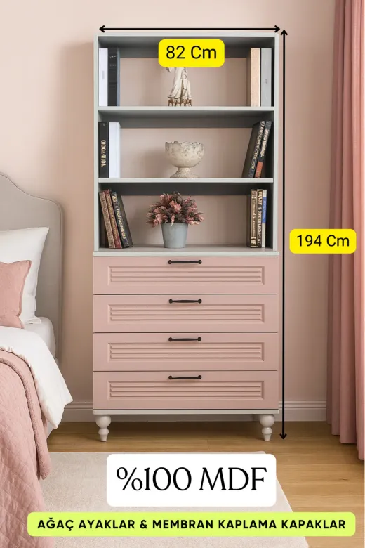 arionkids ARIONKIDS-KTPLK27 Masal Çekmeceli Şifonyer Ve Kitaplık | Mdf | Doğal Ağaç Detaylar | Modern & Şık Tasarım