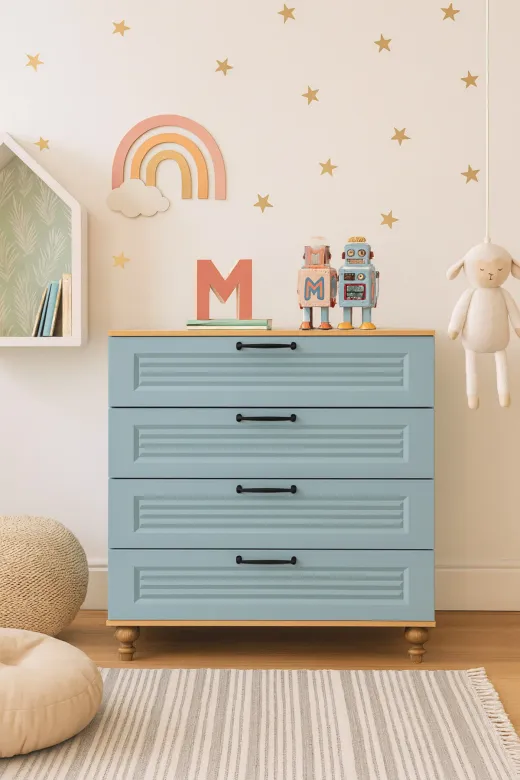 arionkids TYC19678E792823E3AB011B00 Mavi Çekmeceli Şifonyer | %100 Mdf Kalitesi | Rehau Kaplama Kapaklar | Ağaç Ayaklı