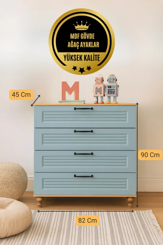 arionkids TYC19678E792823E3AB011B00 Mavi Çekmeceli Şifonyer | %100 Mdf Kalitesi | Rehau Kaplama Kapaklar | Ağaç Ayaklı