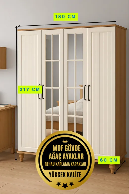 arionkids TYC5AD2DCAABFD391DB495C00 Nefes 4 Kapaklı Mdf Dolap | Rehau Kaplama Kapak | Ağacı Ayaklar | Sağlam Yapı