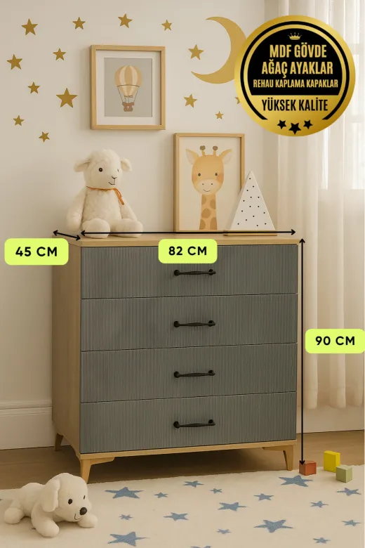 arionkids TYC62E767303E6E4369CA3100 Ege 4 Çekmeceli Şifonyer | Modern Tasarım, Mdf Gövde Ve Fonksiyonel Depolama Alanı