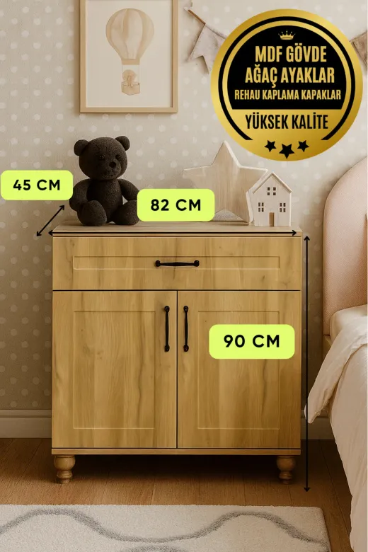 arionkids TYCA99CAAF9EE5305B4F6A300 Alin Wood Şifonyer-Kapaklı | Birinci Sınıf Mdf Kalitesi | Rehau Kaplama Kapaklar | Ağaç Ayaklı