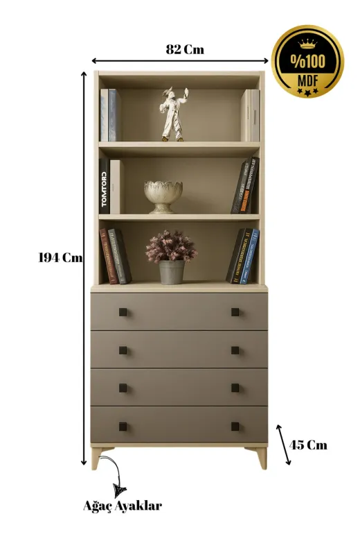 arionkids VMVBRRJTPN Deniz Çekmeceli Şifonyer Ve Kitaplık Set | Mdf | Rehau Kaplama Kapak | Ağaç Ayaklar