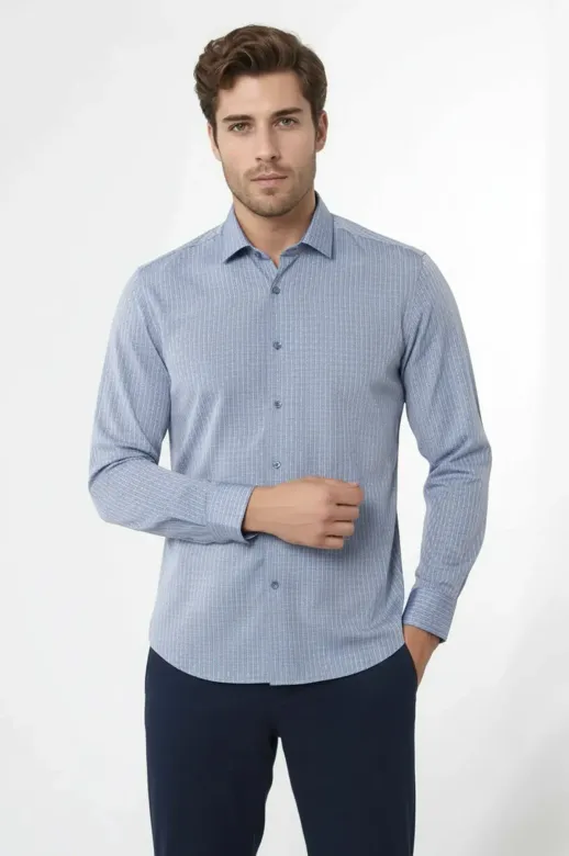 Armürlü Slimfit Mavi Gömlek - Wessi - XL / Mavi