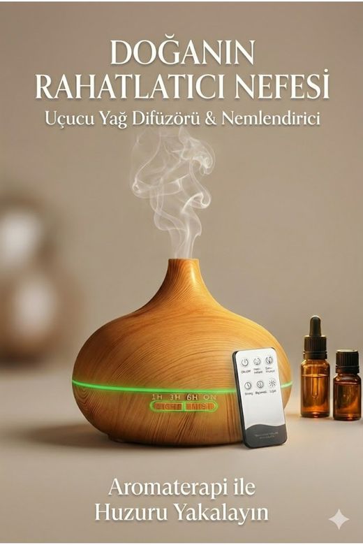 Aroma Difüzör Gece Işığı 7 Led Nemlendirici Kumandalı 550 ml Buhar Makinesi