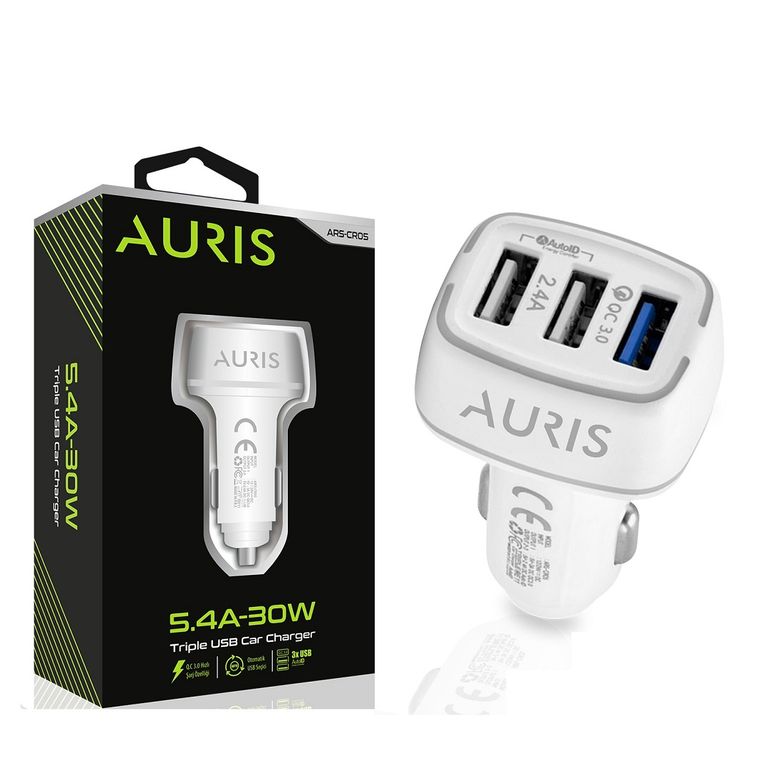 Ars-cr05 Auris Araç Şarj Cihazı Oto Çakmaklık Şarj Aleti 3 Port Usb Hızlı Şarj 5.4 A 30W Qc