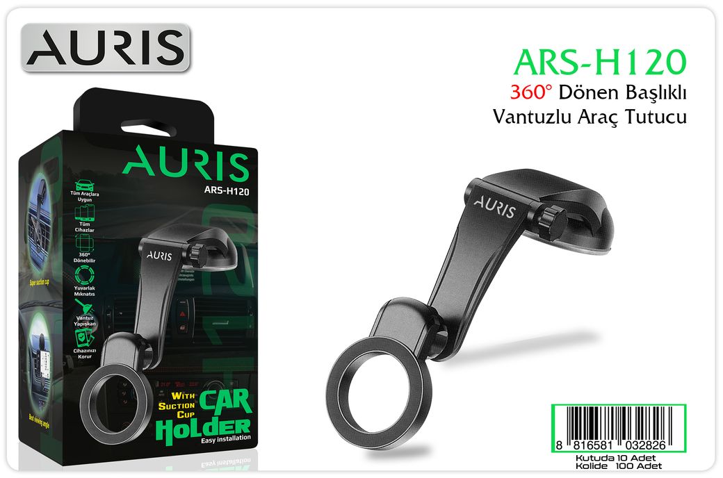 Ars-H120 360 Derece Dönen Başlıklı Vantuzlu Araç Tutucu