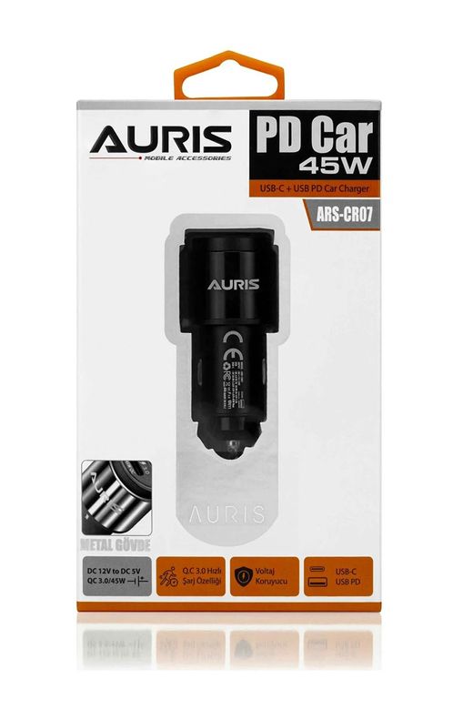 ARSCR07 Auris Ars-Cr07 45W Pd Usb Oto Şarj Kafa Oto Çakmaklık Oto Şarj Aleti  Şarj Cihazı