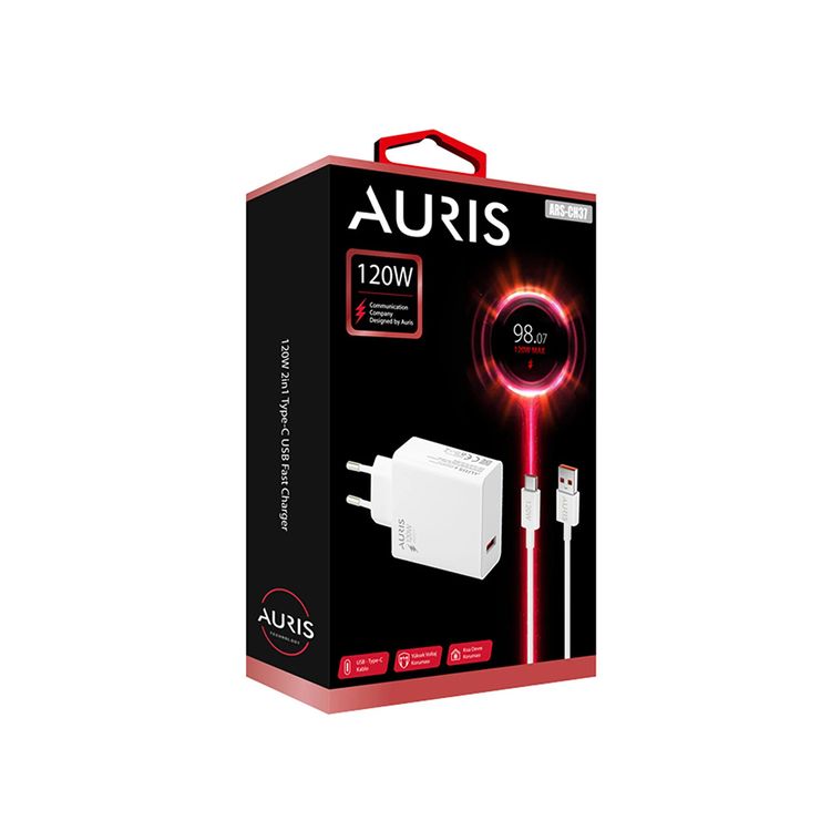 arsvh37 Auris 120 Watt Usb To Type C Yüksek Hızlı Şarj Aleti Seti 120 W Usb Başlık + Type C Kablo Saliseli