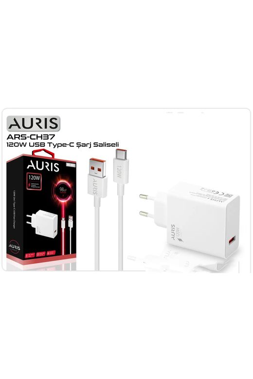 arsvh37 Auris 120 Watt Usb To Type C Yüksek Hızlı Şarj Aleti Seti 120 W Usb Başlık + Type C Kablo Saliseli