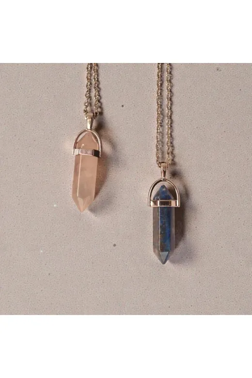 ART LİFE DOĞALTAŞ Natural Stones 45154846548484654864 Pembe Kuvars - Lapis Çivi Doğal Taş Sevgili, Arkadaş, Çift Kolyesi