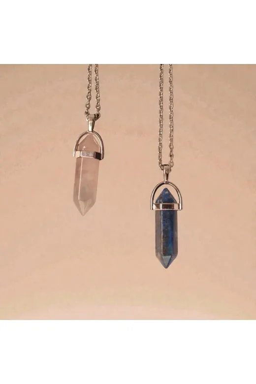 ART LİFE DOĞALTAŞ Natural Stones 45154846548484654864 Pembe Kuvars - Lapis Çivi Doğal Taş Sevgili, Arkadaş, Çift Kolyesi