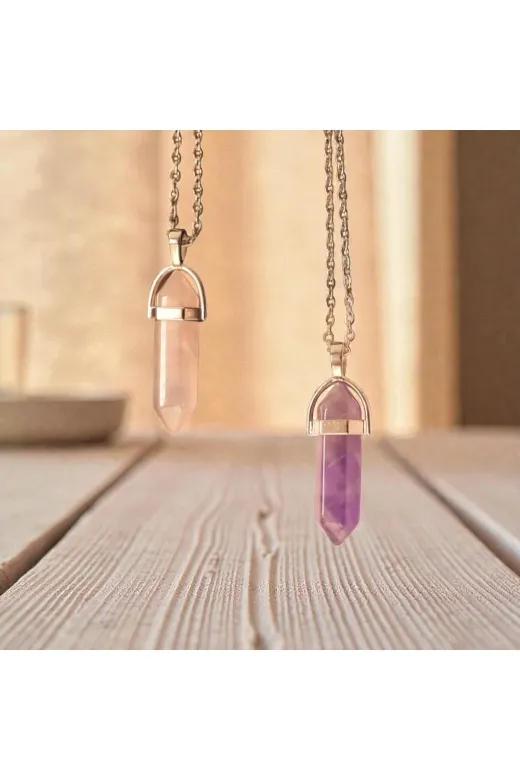 ART LİFE DOĞALTAŞ Natural Stones 484584855465 Metist - Pembe Kuvars Çivi Doğal Taş Sevgili, Arkada, Çift Kolye