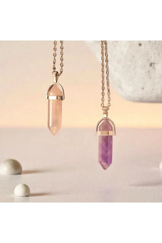 ART LİFE DOĞALTAŞ Natural Stones 484584855465 Metist - Pembe Kuvars Çivi Doğal Taş Sevgili, Arkada, Çift Kolye