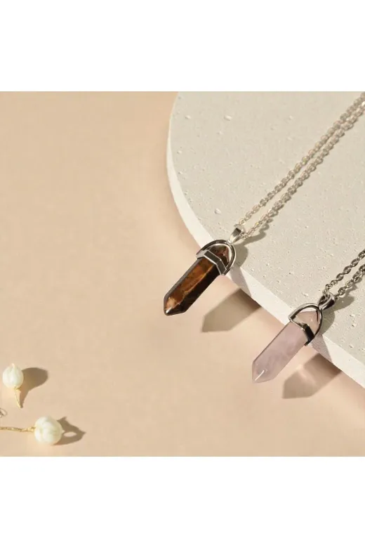 ART LİFE DOĞALTAŞ Natural Stones 54894541654894654654 Kaplangözü - Pembe Kuvars Sevgili Çift Doğaltaş Çivi Kolye