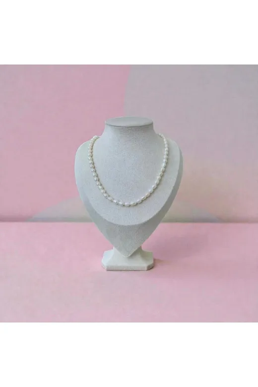 ART LİFE DOĞALTAŞ Natural Stones 5849849848498498 40Cm Doğal Orta Boy Arpa Inci Kolye - Çelik Aparat - 40Cm 7Cm Uzatma Zinciri