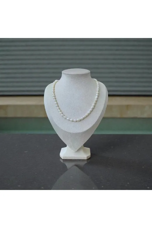 ART LİFE DOĞALTAŞ Natural Stones 5849849848498498 40Cm Doğal Orta Boy Arpa Inci Kolye - Çelik Aparat - 40Cm 7Cm Uzatma Zinciri