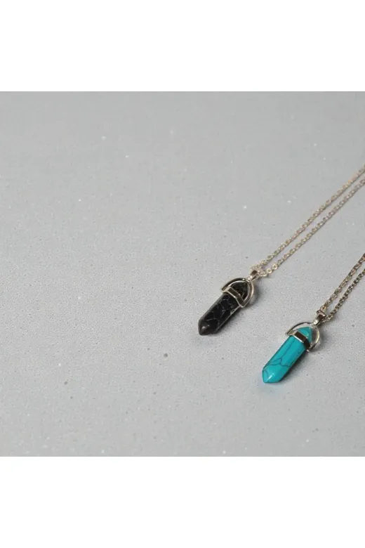 ART LİFE DOĞALTAŞ Natural Stones 848946515848564846 Obsidyen - Turkuaz Sevgili Çift Doğaltaş Çivi Kolye