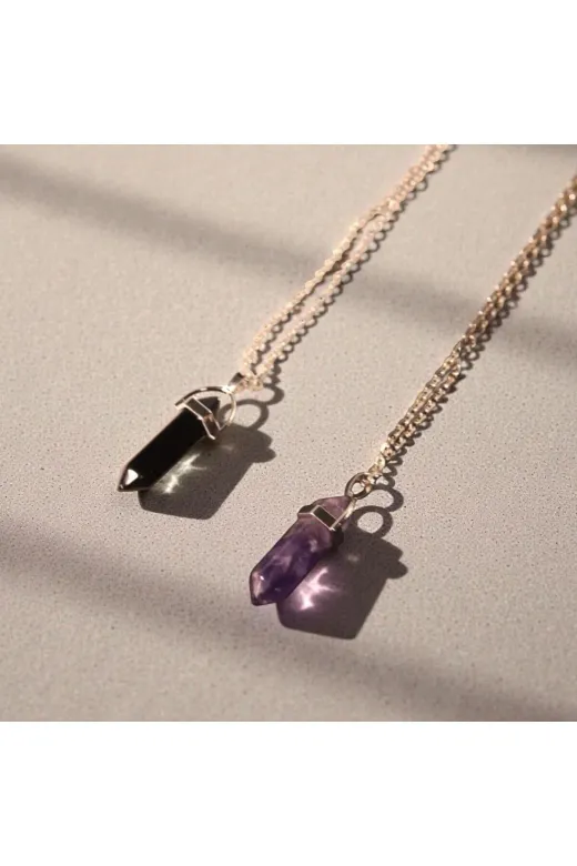 ART LİFE DOĞALTAŞ Natural Stones 8548948465165+ Oniks - Ametist Sevgili Çift Doğaltaş Çivi Kolye