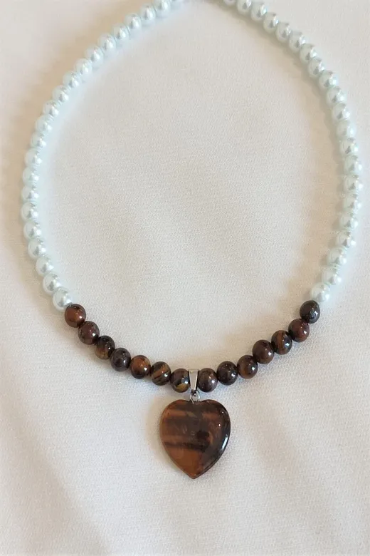 ART LİFE DOĞALTAŞ Natural Stones artlıfe900475 6 Mm Kalplangözü, Cam Inci Doğaltaş Choker Kolye