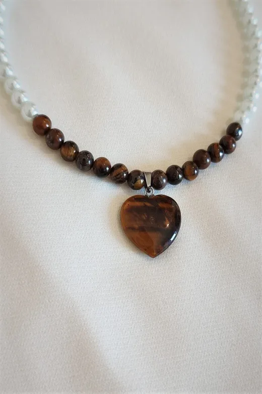ART LİFE DOĞALTAŞ Natural Stones artlıfe900475 6 Mm Kalplangözü, Cam Inci Doğaltaş Choker Kolye